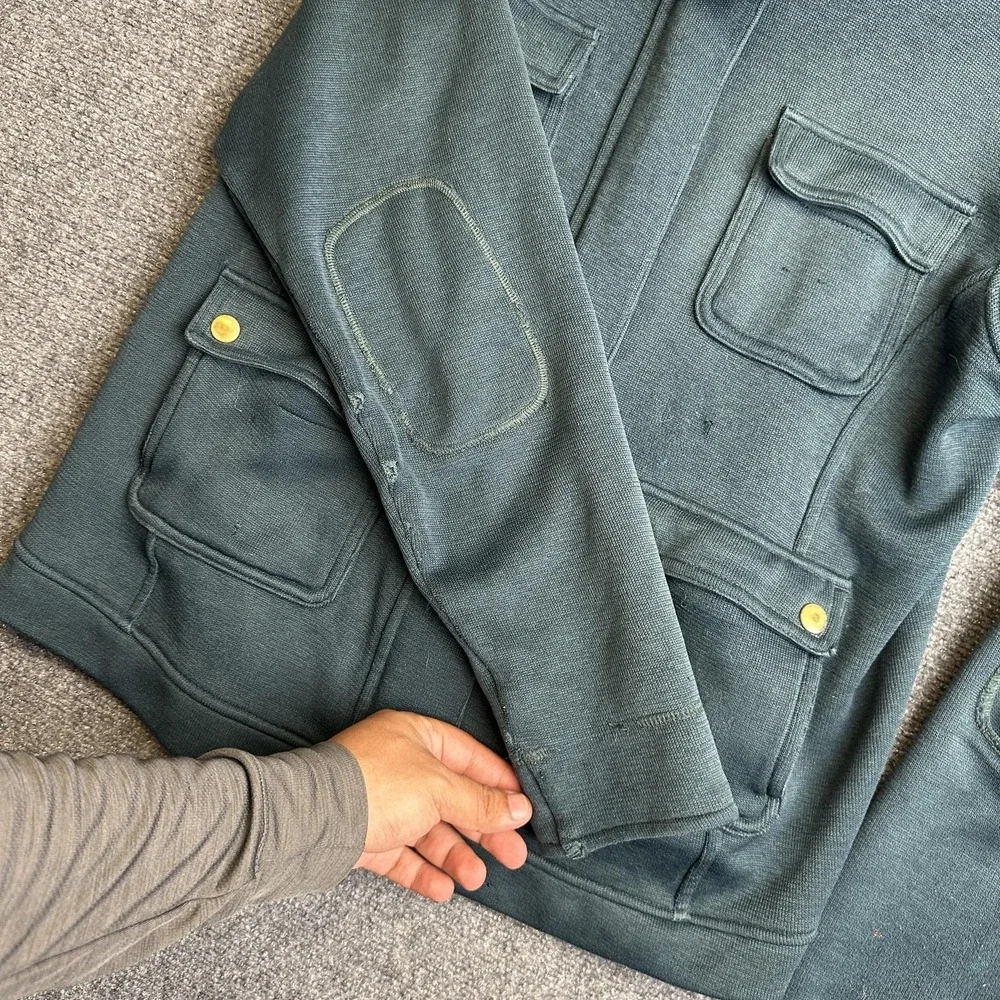 Patagonia Jacket Womens Small Green Cotton Knit Utility Field Full Zip Pockets